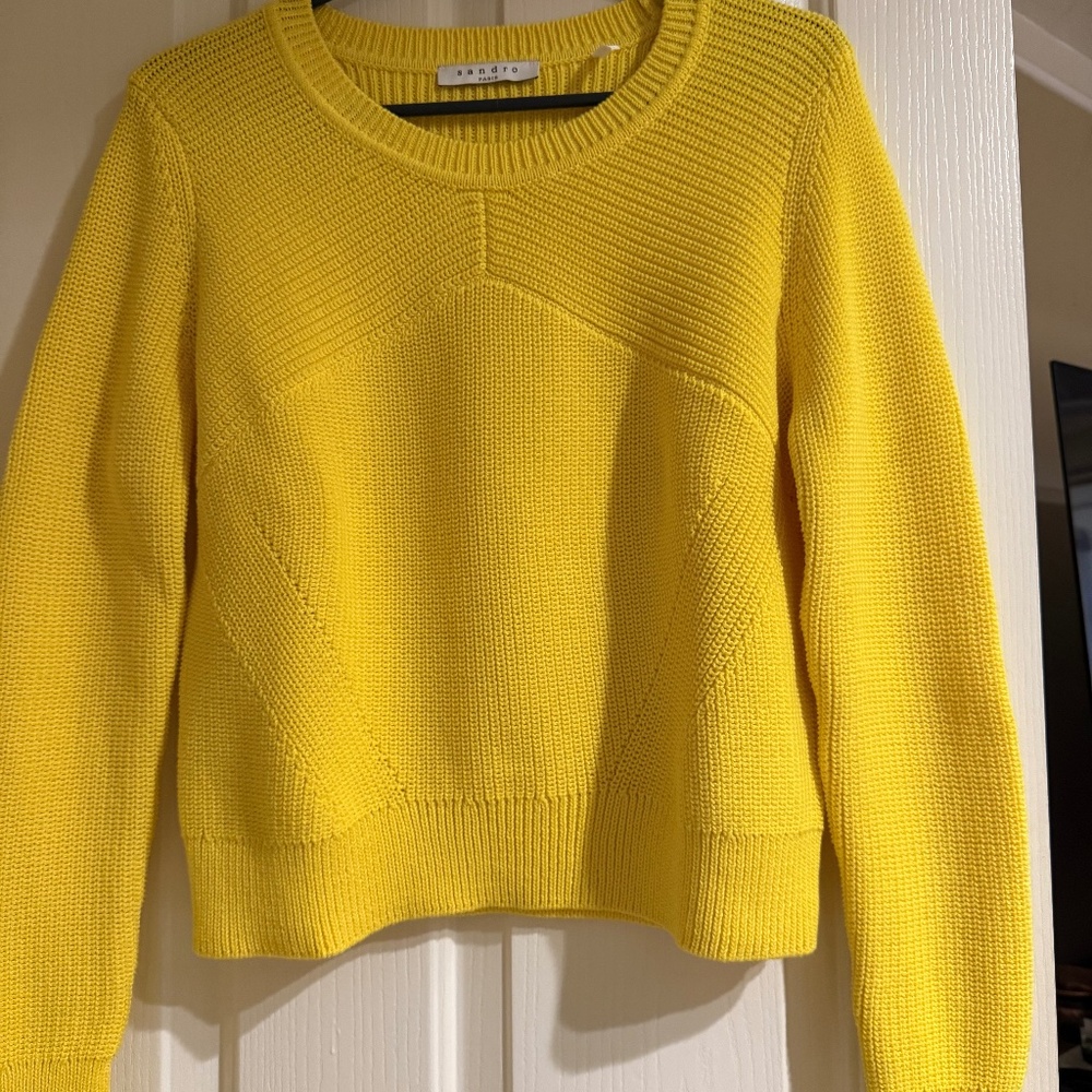Lemon yellow cotton and polyester crew sweater from Sandro in Paris.